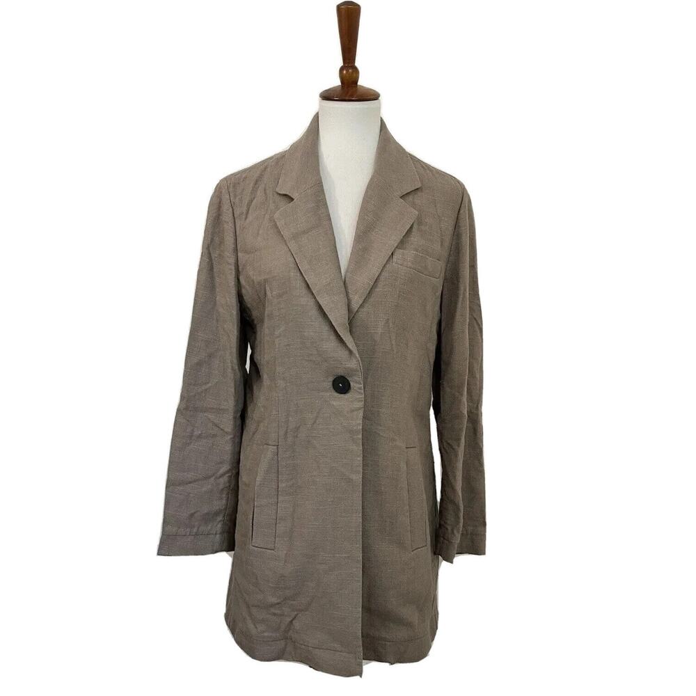 Soft Surroundings Tan Linen Blend Single Button Mid Length Blazer Size Small